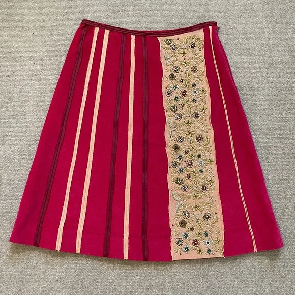 ANTHROPOLOGIE - FEI - Pink Beaded Velvet Skirt - Picture 1 of 5